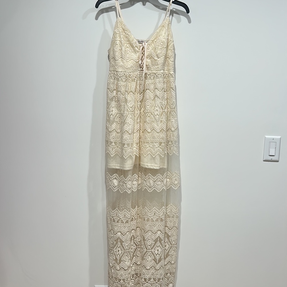 Dainty Hooligan Bohemian ivory bone lace maxi dress large women’s - Picture 8 of 8